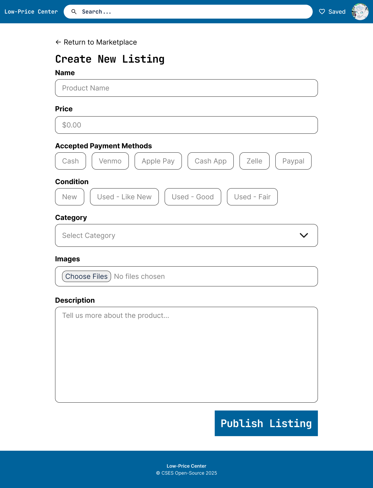 Create Listing Page